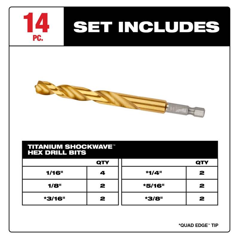 Juego de brocas de titanio Milwaukee SHOCKWAVE Impact Duty (14 piezas) - 48-89-4637-48-89-4637