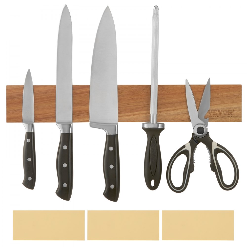 VEVOR Magnetic Knife Holder with Enhanced Strong Magnet, 16" No Drilling Knife Strips Organizer for Wall, Multifunctional Storage Acacia Wood Knives Rack, Knife Bar for Kitchen Knives, Utensils, Tools - BGCXDJJ16YC0I6DSYV0