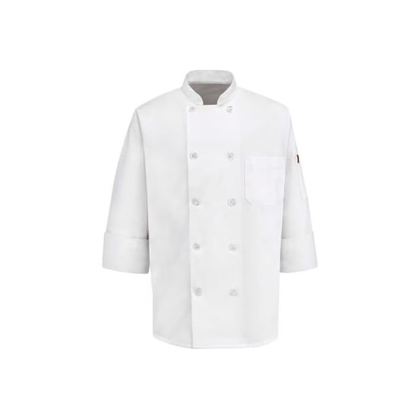 Vf Imagewear Chef Designs Men's 10 Button-Front Chef Coat, Pearl Buttons, White, Polyester/Cotton, XL - 0415WHRGXL