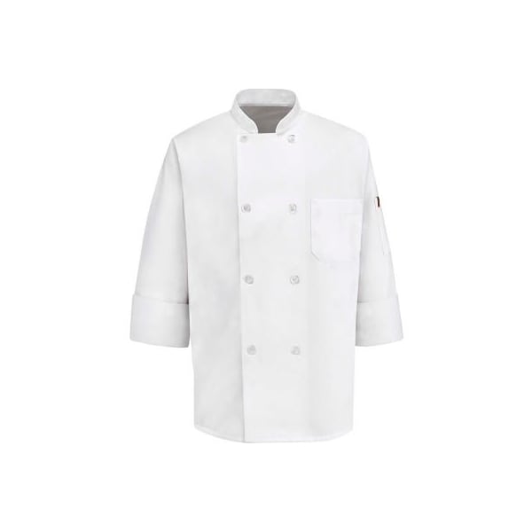 Vf Imagewear Chef Designs 8 Button-Front Chef Coat, Thermometer Pocket, Pearl Buttons, White, Poly/Cotton, XL - 0413WHRGXL
