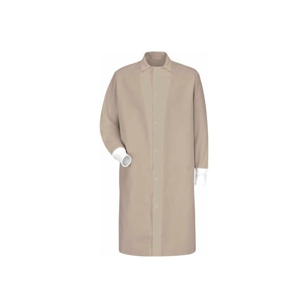 Vf Imagewear Red Kap¬Æ Gripper-Front Butcher Coat W/Knit Cuffs, Pocket-less, Spun Polyester, Tan, XL - KS60TNRGXL