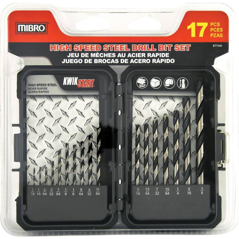 Set de Brocas de Acero de Alta Velocidad MIBRO de 17 Piezas para Taladrar de Propósito General en Madera, Plástico y Metales de 1/16 a 3/8 in. - 871140