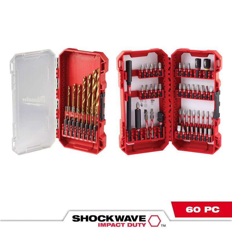 Juego de brocas de titanio para impacto Milwaukee SHOCKWAVE con juego de puntas para destornillador SHOCKWAVE (60 piezas) - 48-89-4670-48-32-4023