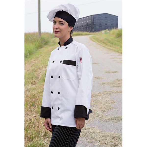 Nathan Caleb Newport Chef Coat 10 Buttons in White with Black Medium - NA962586