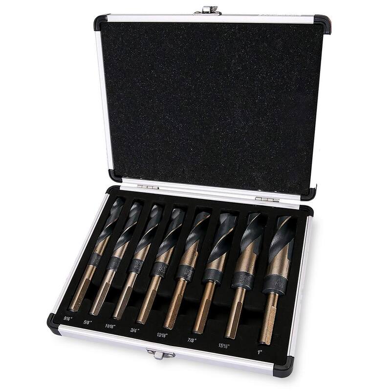 Juego de brocas de cobalto HSS plateado y Deming de 14 pulgadas de diámetro x 3 pulgadas de alto x 12 pulgadas de ancho XtremepowerUS con estuche de almacenamiento (8 piezas) - 31651-H