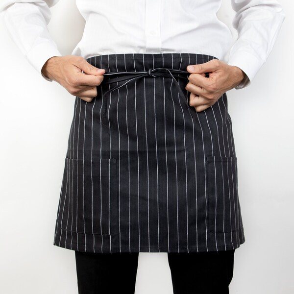 Monarch Half Bistro Aprons Pinstripe , 12PK - BISTROHLF-PNS