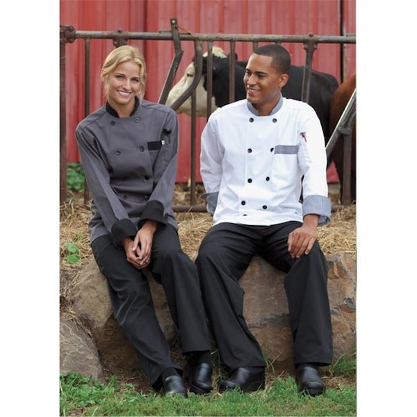Nathan Caleb Newport Chef Coat 10 Buttons in White with Houndstooth Trim - 4XLarge - NA2487315