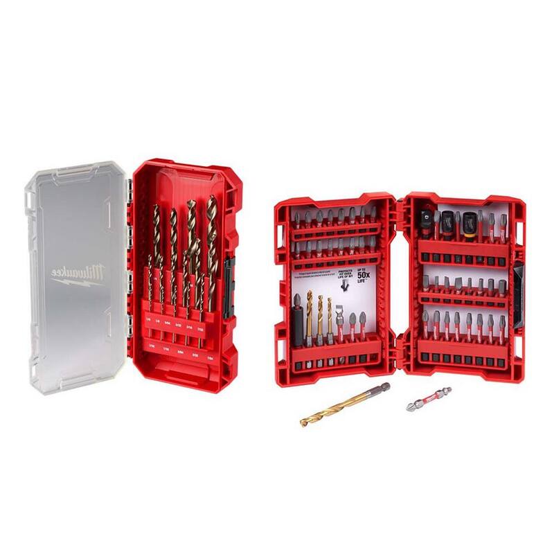 Juego de brocas Milwaukee Cobalto Red Helix con juego de puntas de destornillador SHOCKWAVE de alta resistencia (65 piezas) - 48-89-2370-48-32-4024