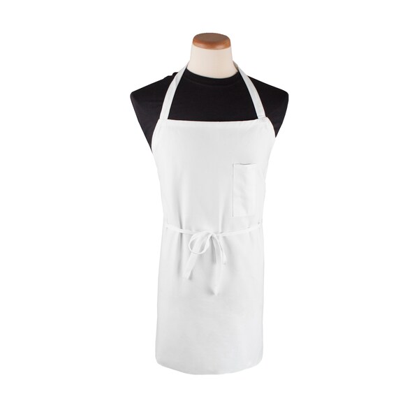 Ritz Chef's LineBib Apron (pen pocket) 11.5" neckline 32" wide waist + 35" strings 32.5" White - CLBIAWH-1