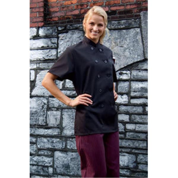 Nathan Caleb Extra Large Tahoe Ladies Short Sleeve Chef Coat in Black - NA600544