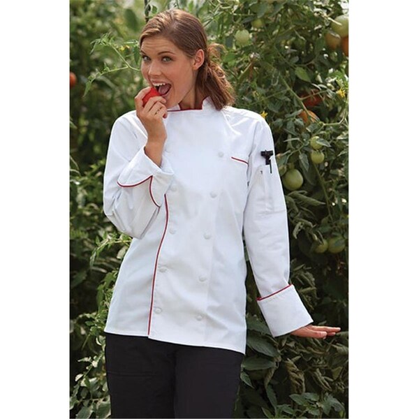 Nathan Caleb Murano Chef Coat in White with Red Piping - Small - NA2505294