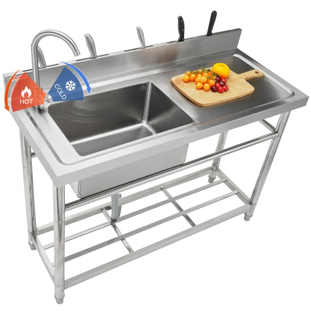VEVOR Stainless Steel Utility Sink, 1 Compartment Free Standing Small Sink w/Workbench Faucet & legs, 39.4 x 19.1 x 37.4 in Commercial Single Bowl Sinks for Garage, Restaurant, Laundry, NSF Certified - DSCDGZTZDC394FO0XV0