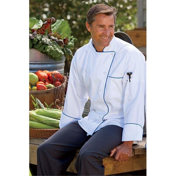 Nathan Caleb Murano Chef Coat in White with Royal Piping - Small - NA2030910