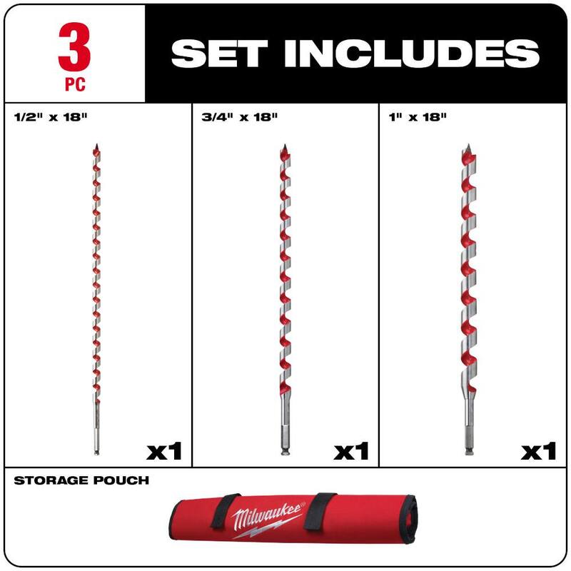 Juego de brocas para taladrar madera Milwaukee Ship Auger (3 piezas) - 48-13-3000