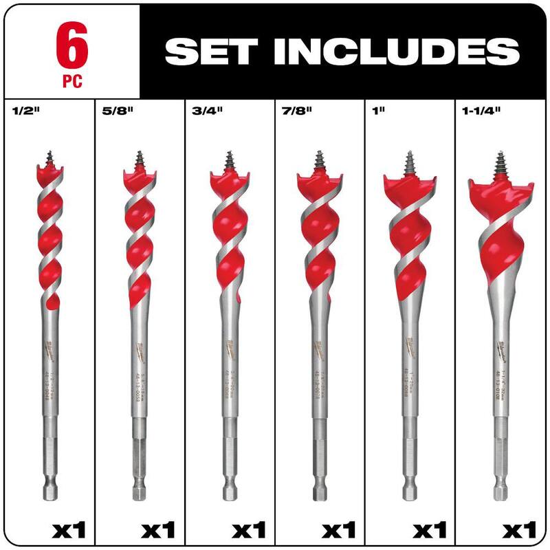Juego de brocas para madera Milwaukee Auger Speed Feed (6 piezas) - 48-13-0600