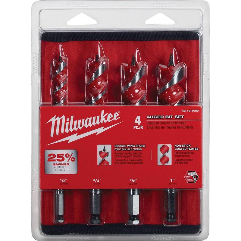 Juego de brocas para perforar madera tipo helicoidal de Milwaukee (4 piezas) - 48-13-4000
