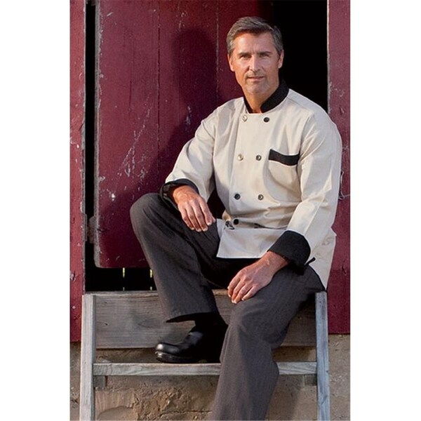 Nathan Caleb Newport Chef Coat 10 Buttons in Stone/Black Trim - 3XLarge - NA2504381