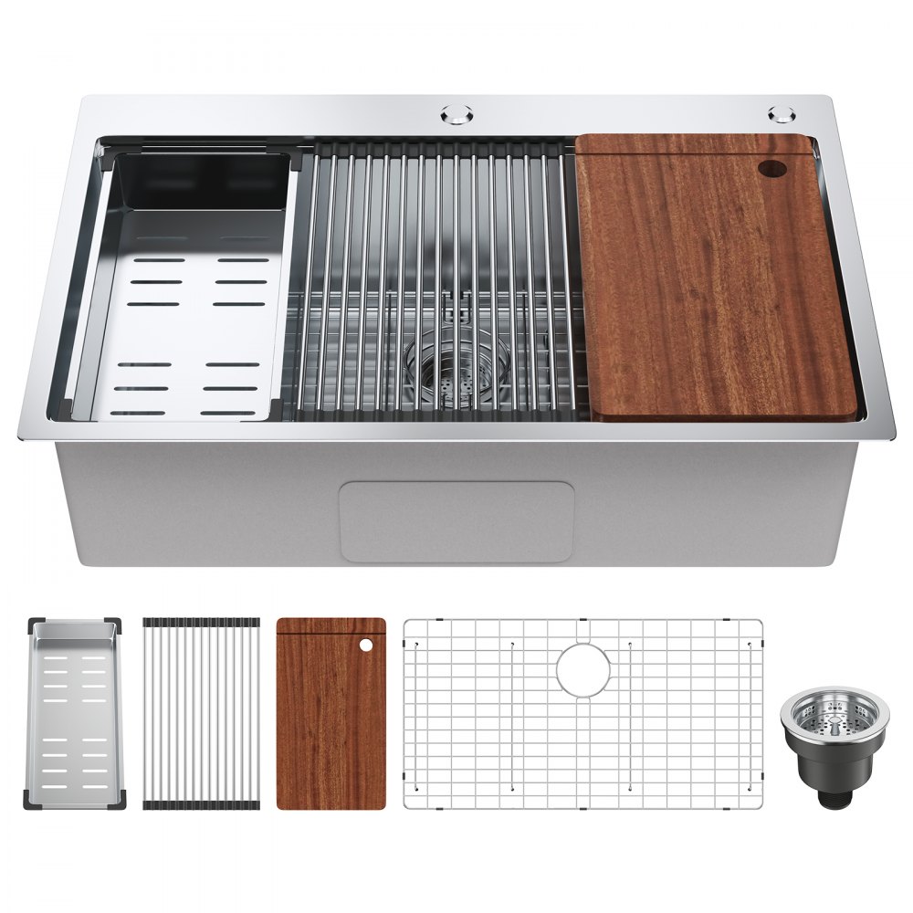 VEVOR Kitchen Sink, 304 Stainless Steel Drop-In Sinks, Top Mount Single Bowl Basin with Ledge and Accessories, Household Dishwasher Sinks for Workstation, RV, Prep Kitchen, and Bar Sink, 33 inch - QRSSCTSPDCY335PHXV0
