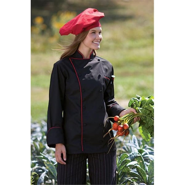 Nathan Caleb Murano Chef Coat in Black with Red Piping 2XLarge - NA832502