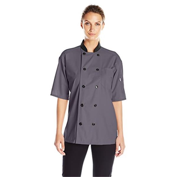 Charlotte Madison Uncommon Threads Womens Havana Chef Coat SS Mesh, Slate - Extra Large - CH2030922