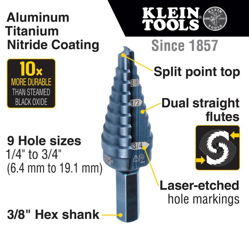Broca escalonada de doble filo Klein Tools #3, 1/4 a 3/4 pulgadas - KTSB03