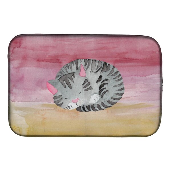 Carolines Treasures Sleeping Grey Cat Watercolor Dish Drying Mat - BB7353DDM