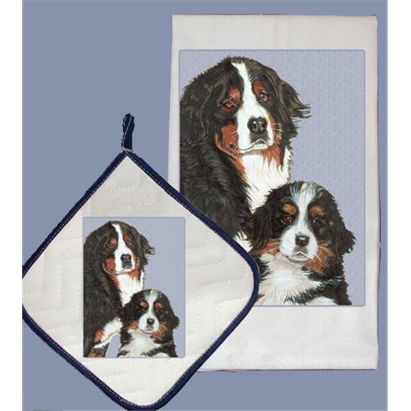 Pipsqueak Productions Pipsqueak Productions DP559 Dish Towel and Pot Holder Set - Bernese Mountain Mom & Pup - DP559
