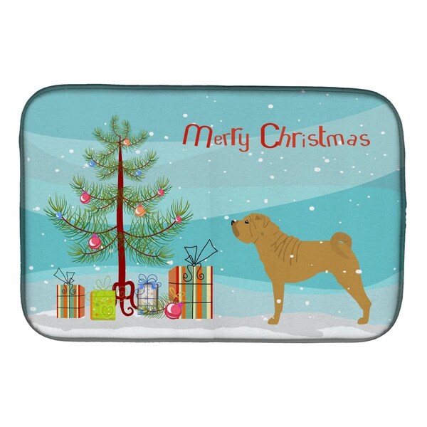 Carolines Treasures Shar Pei Merry Christmas Tree Dish Drying Mat - BB2970DDM
