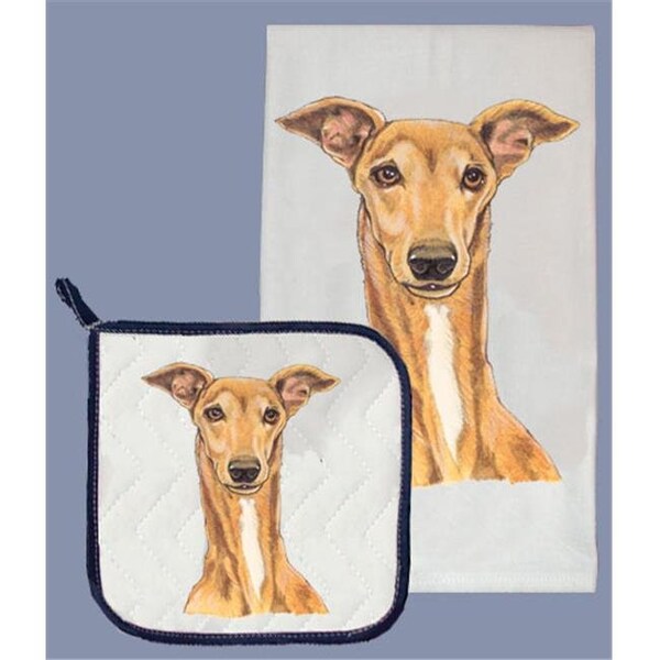 Pipsqueak Productions Pipsqueak Productions DP531 Dish Towel and Pot Holder Set - Greyhound Tan - DP531