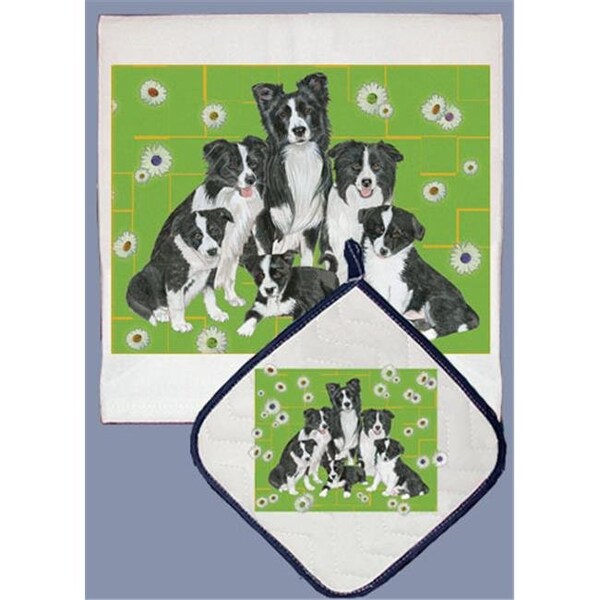 Pipsqueak Productions Pipsqueak Productions DP560 Dish Towel and Pot Holder Set - Border Collie Family - DP560
