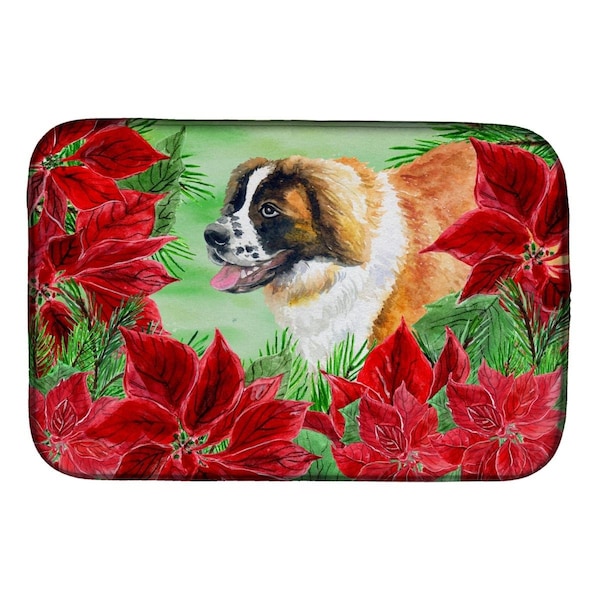 Carolines Treasures Saint Bernard Poinsettas Dish Drying Mat - CK1327DDM