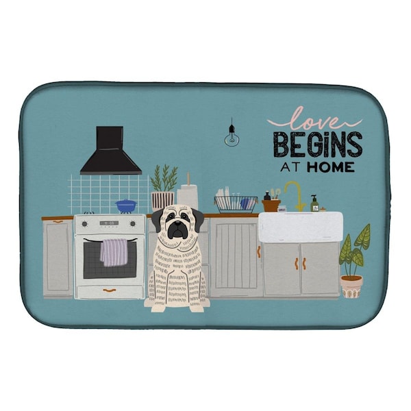 Carolines Treasures 14 x 21 in. White Mastiff Brindle Kitchen Scene Dish Drying Mat - CK7720DDM