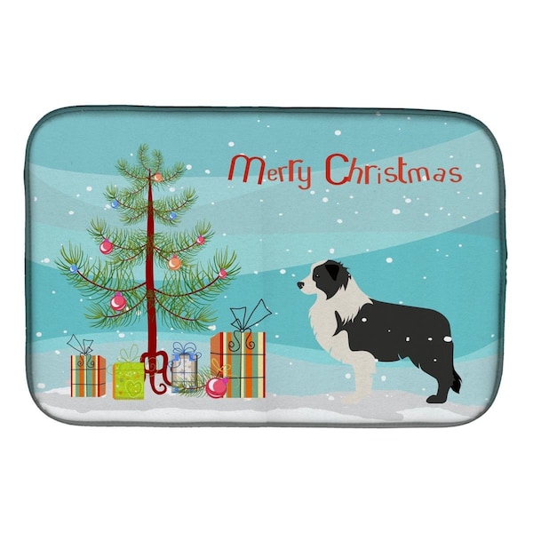 Carolines Treasures Black Border Collie Merry Christmas Tree Dish Drying Mat - BB2941DDM