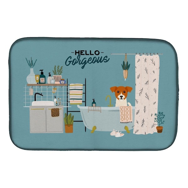 Carolines Treasures 14 x 21 in. Jack Russell Terrier in Bathtub Dish Drying Mat - CK7530DDM