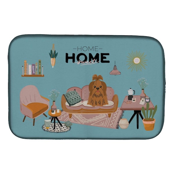 Carolines Treasures 14 x 21 in. Silver Chocolate Shih Tzu Sweet Home Dish Drying Mat - CK7931DDM