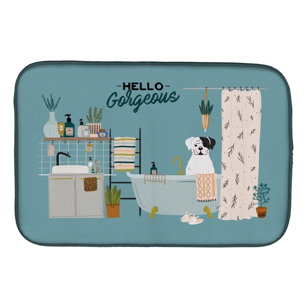 Carolines Treasures 14 x 21 in. White Boxer in Bathtub Dish Drying Mat - CK7536DDM