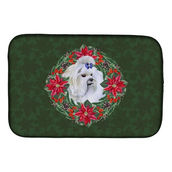 Carolines Treasures Maltese Poinsetta Wreath Dish Drying Mat - CK1517DDM