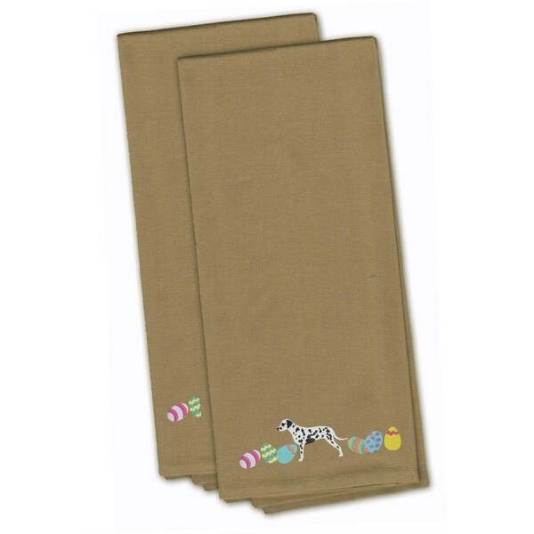 Carolines Treasures Dalmatian Easter Tan Embroidered Kitchen Towel - CK1632TNTWE