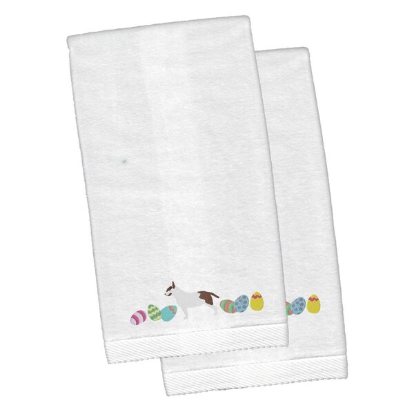 Carolines Treasures Bull Terrier Easter White Embroidered Plush Hand Towel - CK1618KTEMB