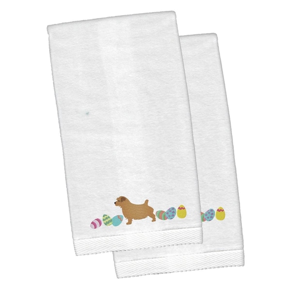 Carolines Treasures Norfolk Terrier Easter White Embroidered Plush Hand Towel - CK1666KTEMB