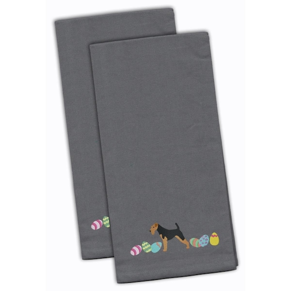 Carolines Treasures Airedale Terrier Easter Gray Embroidered Kitchen Towel - CK1594GYTWE