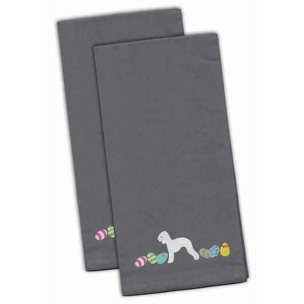 Carolines Treasures Bedlington Terrier Easter Gray Embroidered Kitchen Towel - CK1606GYTWE
