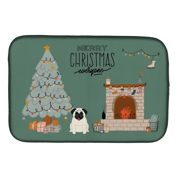 Carolines Treasures 14 x 21 in. Cream Pug Christmas Everyone Dish Drying Mat - CK7567DDM