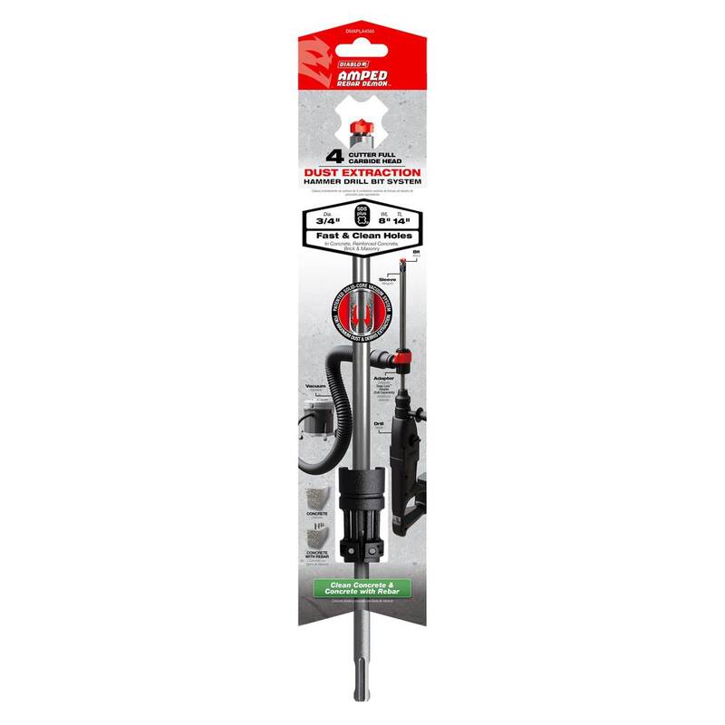 DIABLO AMPED Rebar Demon 3/4 pulg. x 8 pulg. x 14 pulg. Broca de martillo con extracción de polvo y cabeza de carburo completo de 4 cortes SDS-Plus - DMAPLA4560