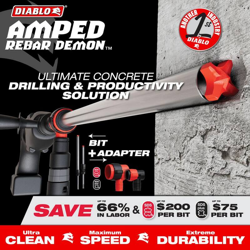 DIABLO AMPED Rebar Demon 3/4 pulg. x 8 pulg. x 14 pulg. Broca de martillo con extracción de polvo y cabeza de carburo completo de 4 cortes SDS-Plus - DMAPLA4560