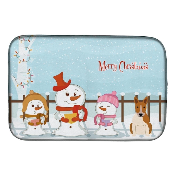Carolines Treasures Merry Christmas Carolers Bull Terrier Red White Dish Drying Mat - BB2466DDM