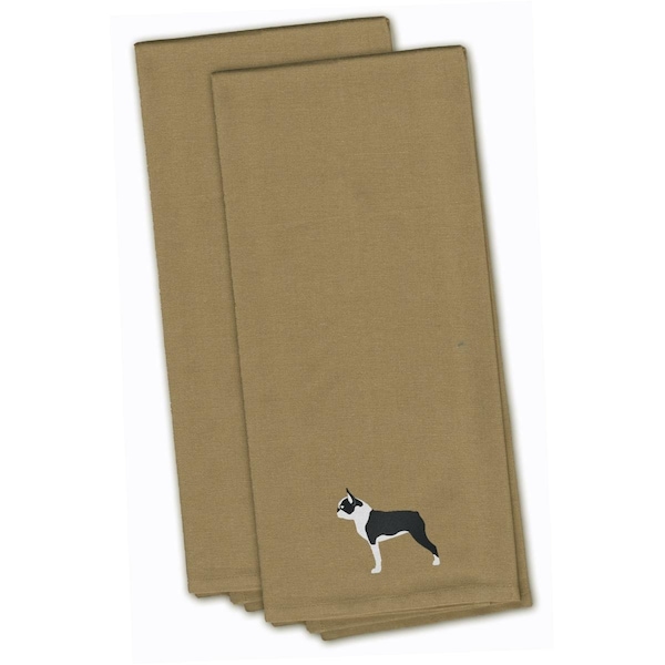 Carolines Treasures Boston Terrier Tan Embroidered Kitchen Towel - BB3444TNTWE