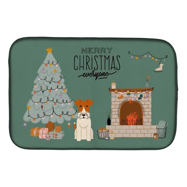 Carolines Treasures 14 x 21 in. Wire Fox Terrier Christmas Everyone Dish Drying Mat - CK7664DDM