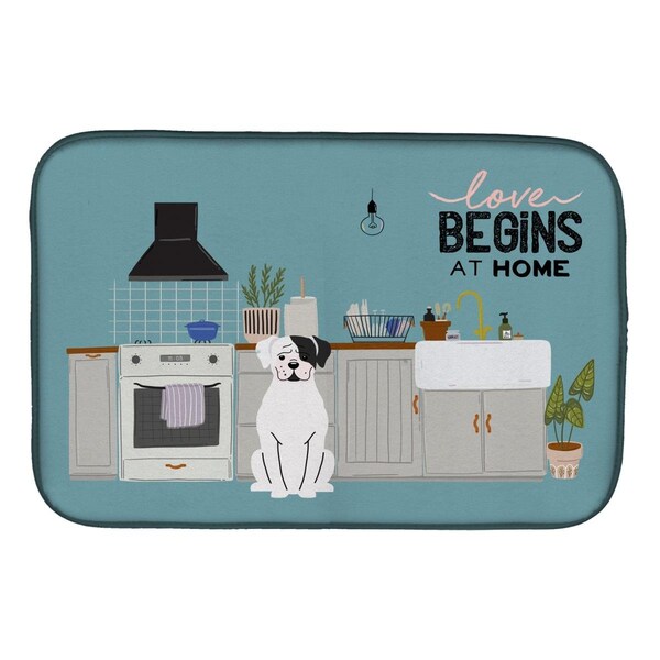 Carolines Treasures 14 x 21 in. White Boxer Kitchen Scene Dish Drying Mat - CK7818DDM