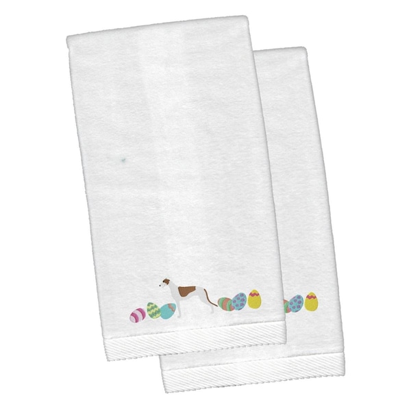 Carolines Treasures Greyhound Easter White Embroidered Plush Hand Towel - CK1651KTEMB